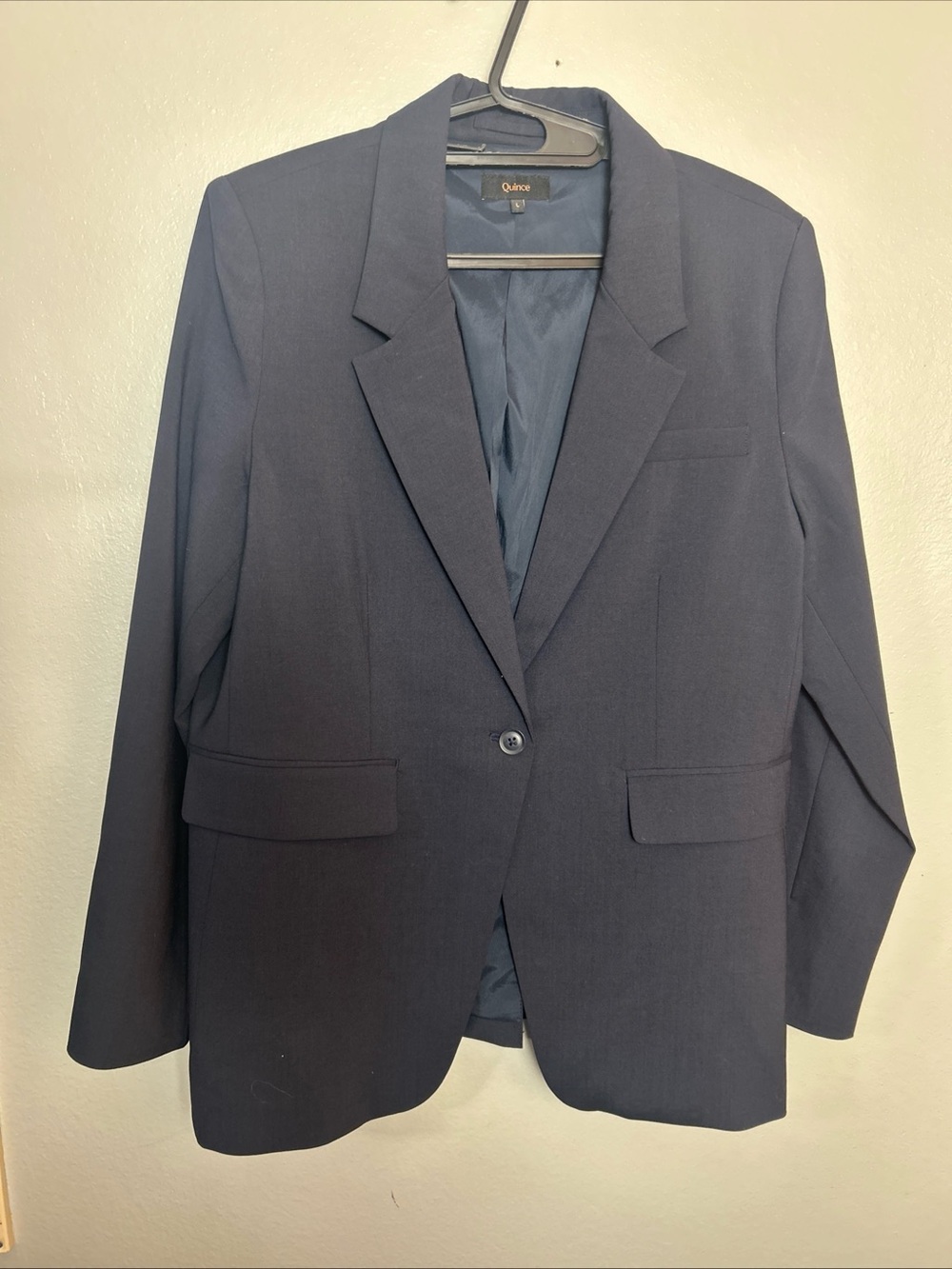 Quince Womens Tollegno Italian 3D Wool Single Button Blazer Navy, Large, EUC